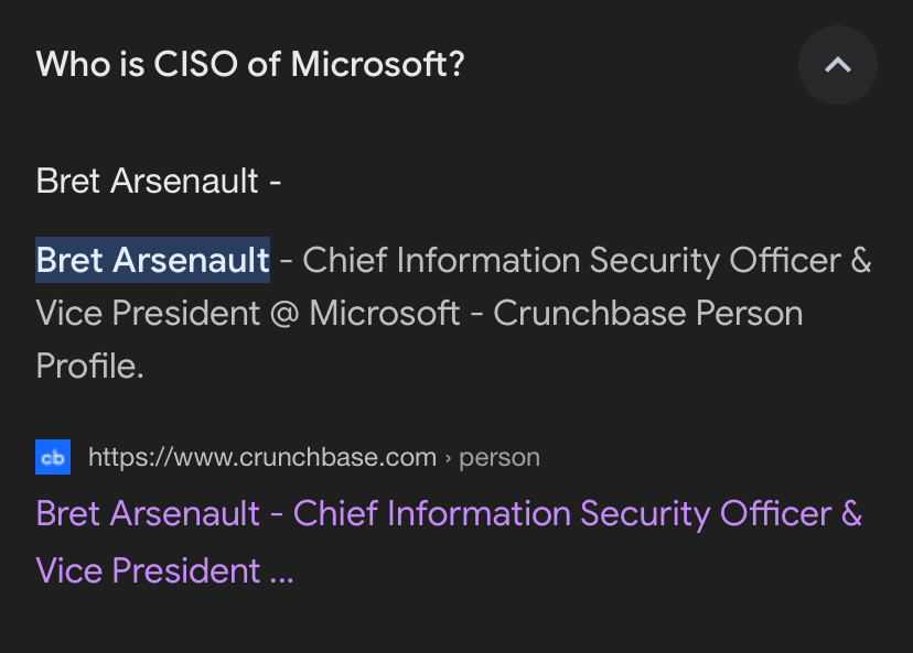 $CISO Global (CISO.US)$ CISO of Microsoft [Share Link: Bret Arsenault - Chief Information Security Officer & Vice President @ Microsoft - Crunchbase Person Prof...