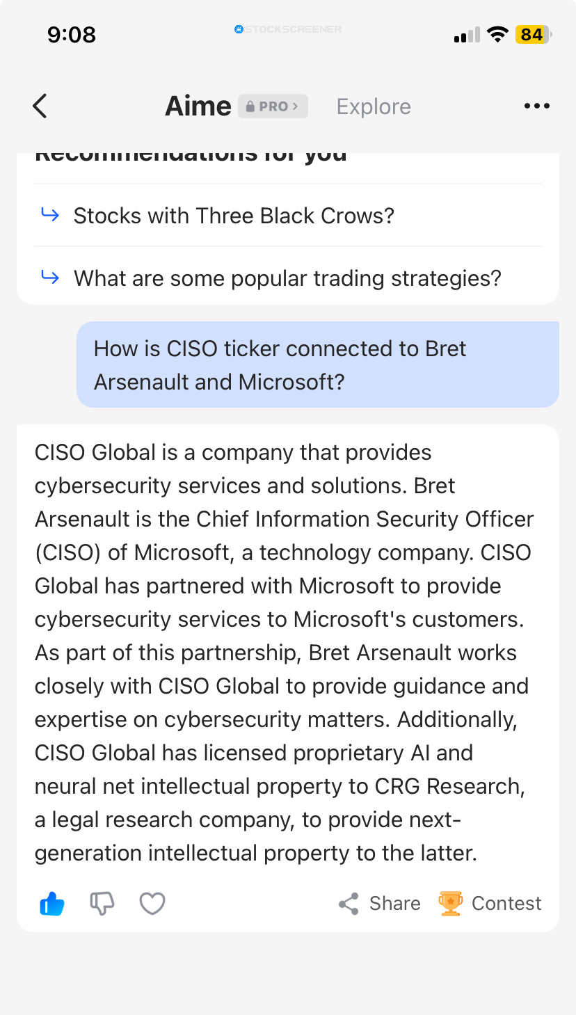 $CISO・グローバル (CISO.US)$  これは人工知能StockScreenerからのデータ分析です。