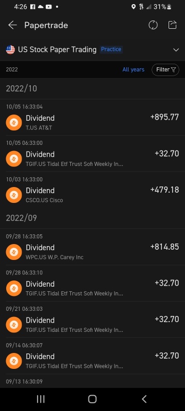 Here's a screen shot of my dividends.