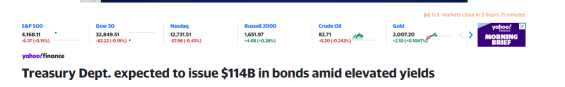 Treasury Dept. expected to issue $114B in bonds amid elevated yields
