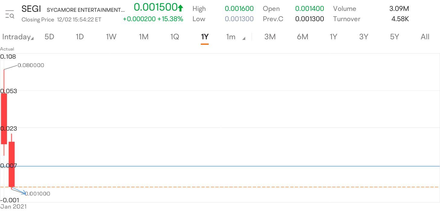 $SYCAMORE ENTERTAINMENT GROUP INC (SEGI.US)$