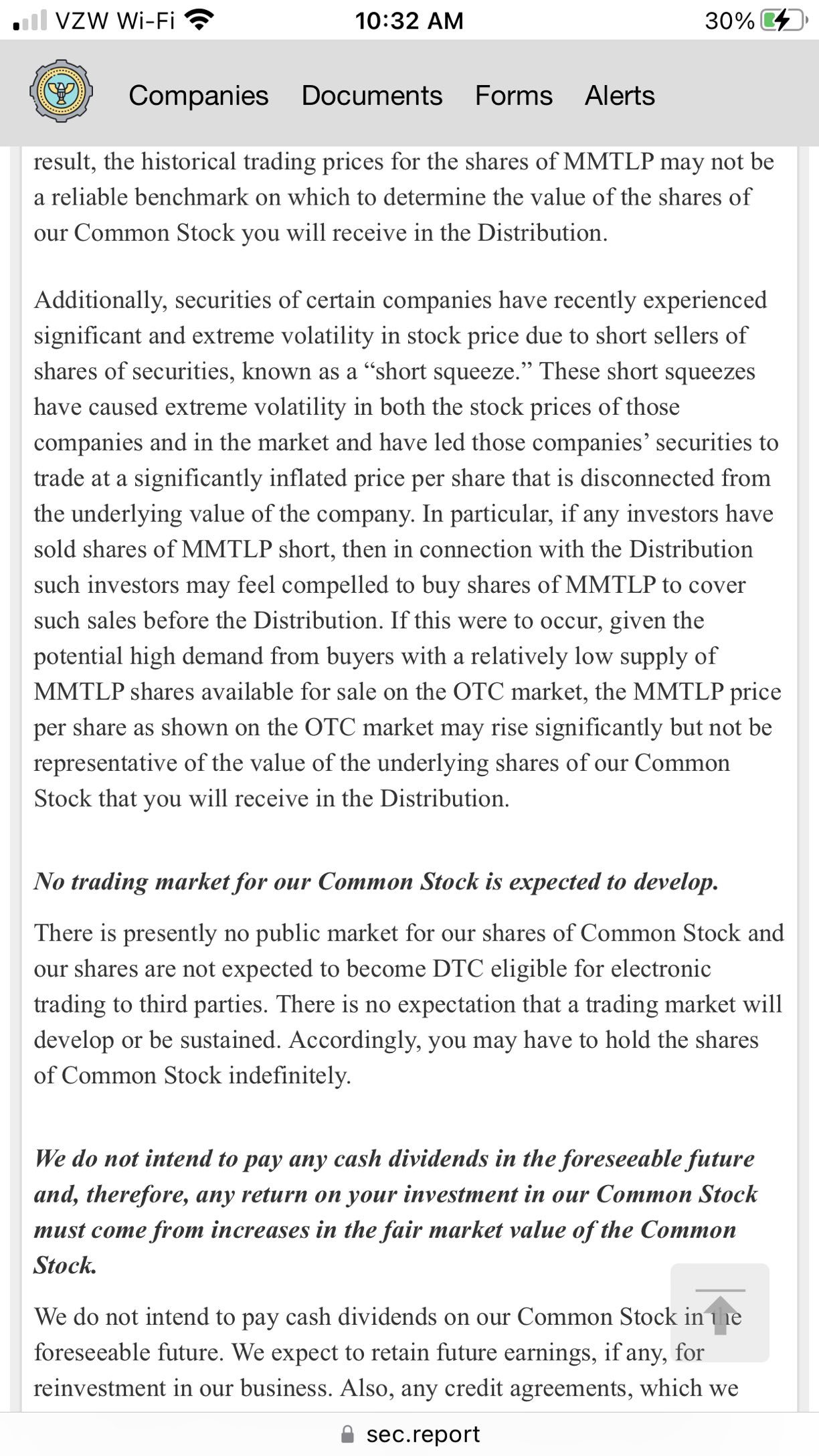 Amended prospectus today warns shorts of a squeeze.  Holding through spin-off into next bridge may end up as an even better return than selling in a runup to go...