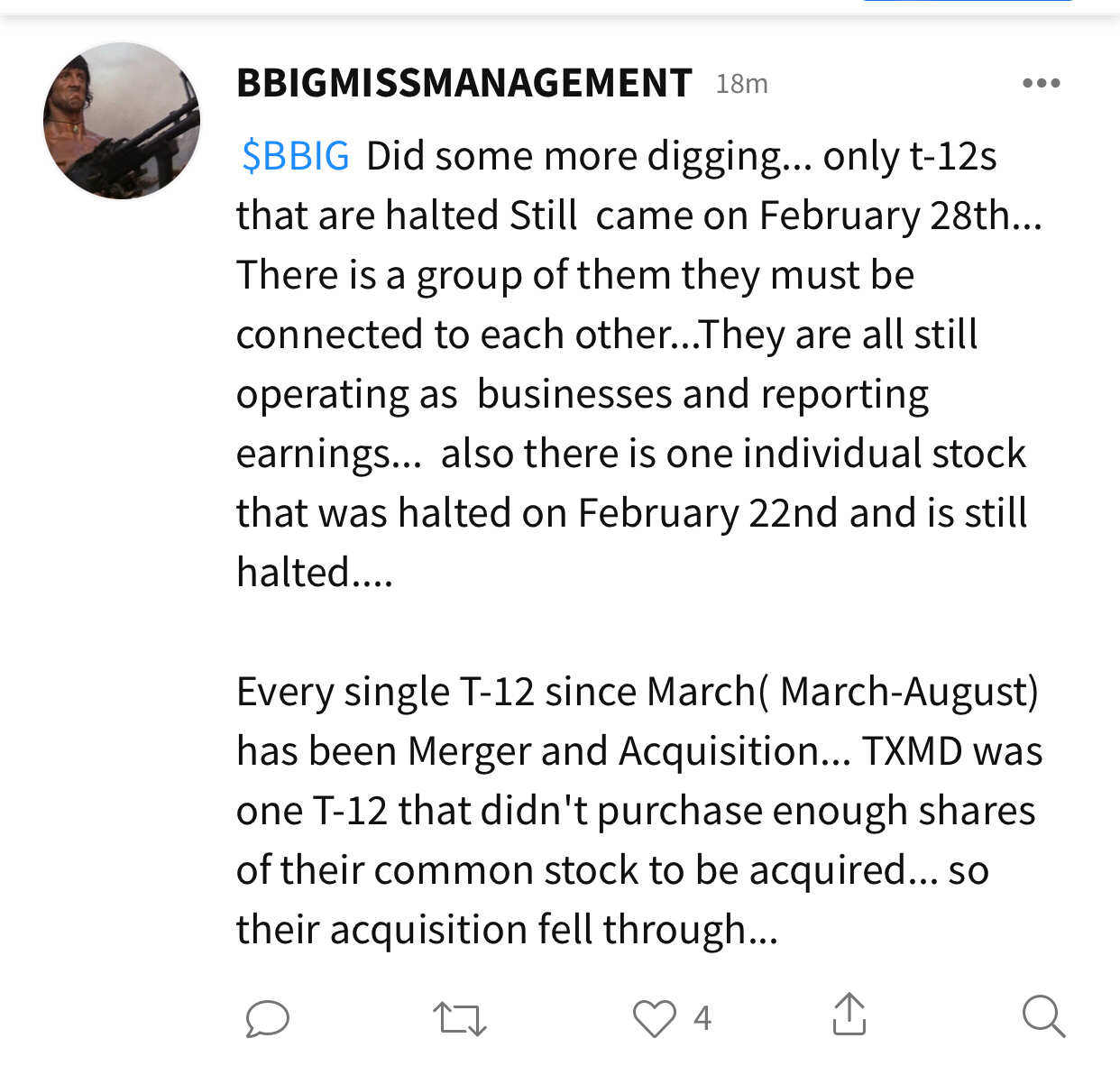 T12的停牌中沒有一項是針對合併後存在的股票，而不是像BBIG應該的那樣。他們都消失了。這款T12與合併無關。與合併無關... - moomoo 社區