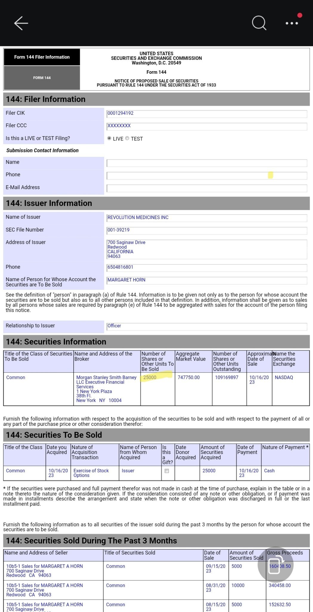 $Revolution Medicines (RVMD.US)$ 有人剛賣出了 25000 股他們在計時方面有多麼好。