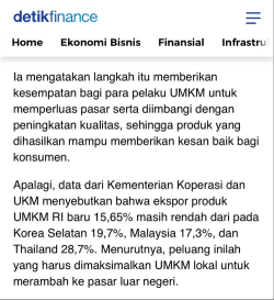 Jakarta - Crossborder delivery services help MSME actors to reach various consumers in a number of countries.