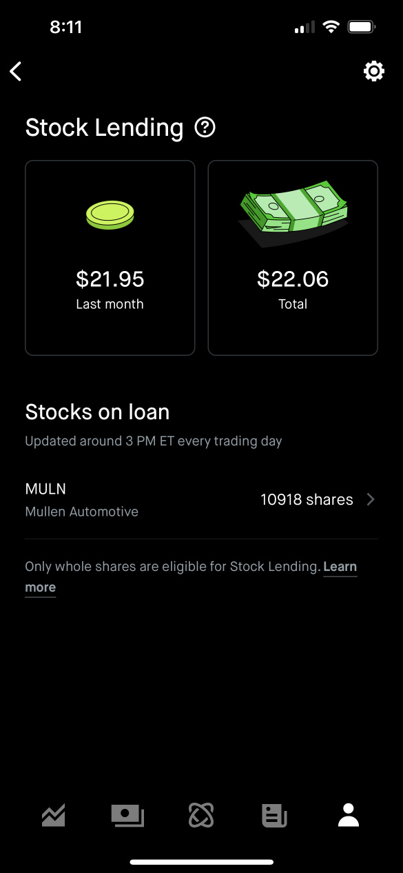 The lending amount in my Robinhood dropped. It is a good sign for Mullen rising up!