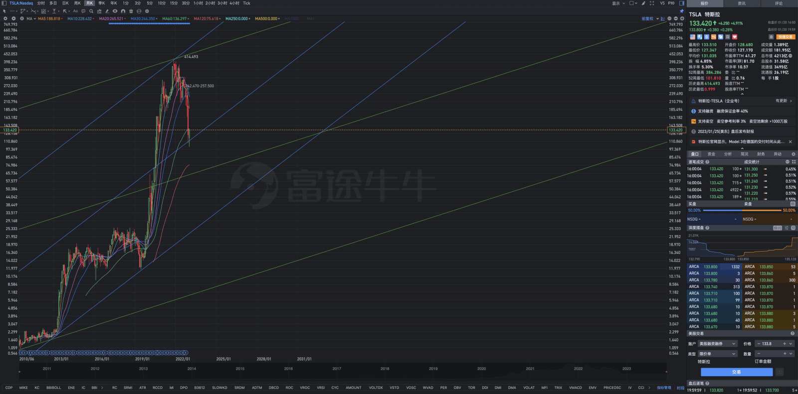 1月20日（金）のテスラの時間外取引チャートの分析分析 - moomooコミュニティ