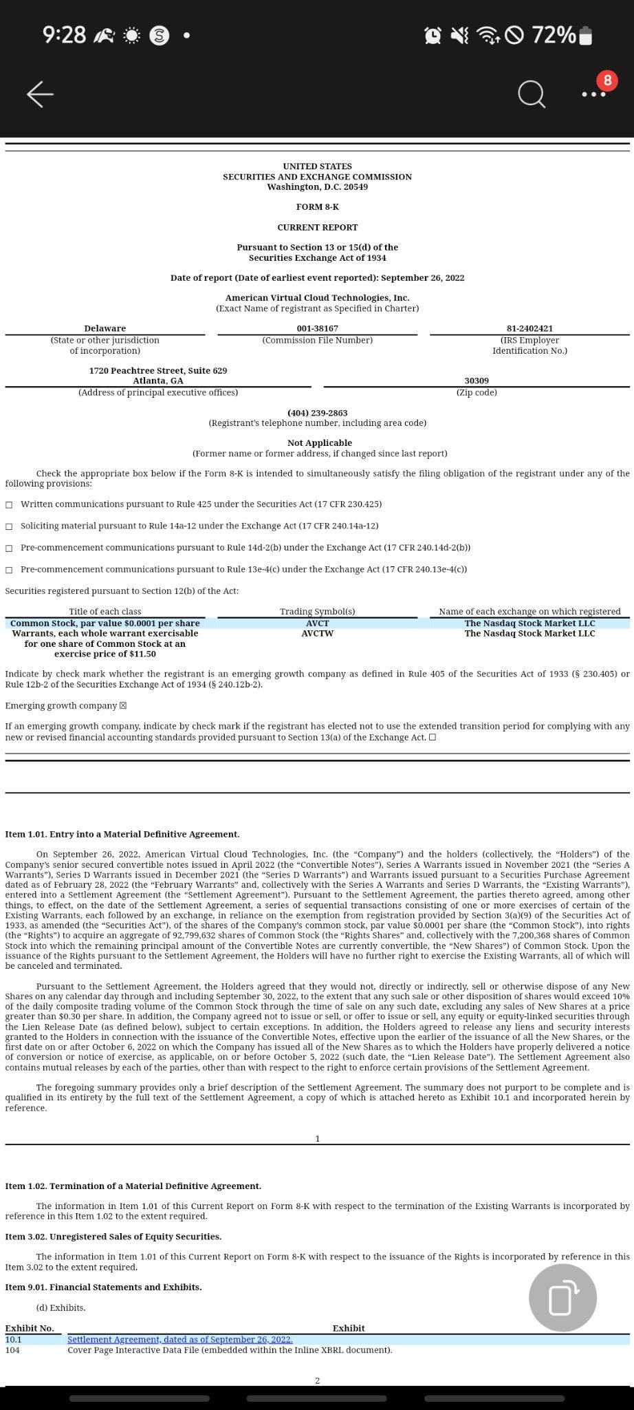 $American Virtual (AVCT.US)$ 有人可以帮忙解释这0.8万的申报和结算吗