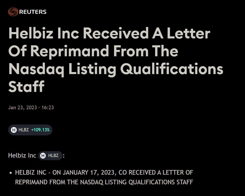 $Helbiz (HLBZ.US)$ What effect do you think the letter of reprimand wil l have on this stock?