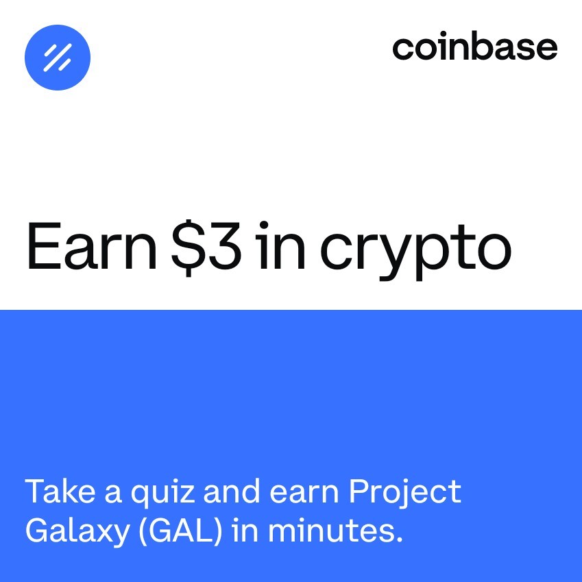 You can earn $3 in GAL by learning about Project Galaxy on Coinbase. Watch lessons, take quizzes, and earn crypto in minutes: https://www.coinbase.com/earn/proj...