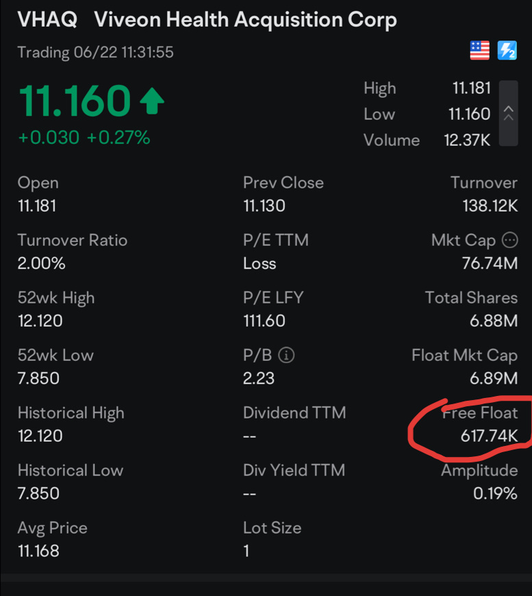 $ビベオン・ヘルス・アクイジション (VHAQ.US)$ 617kフロートを表示していますか？ 🤔