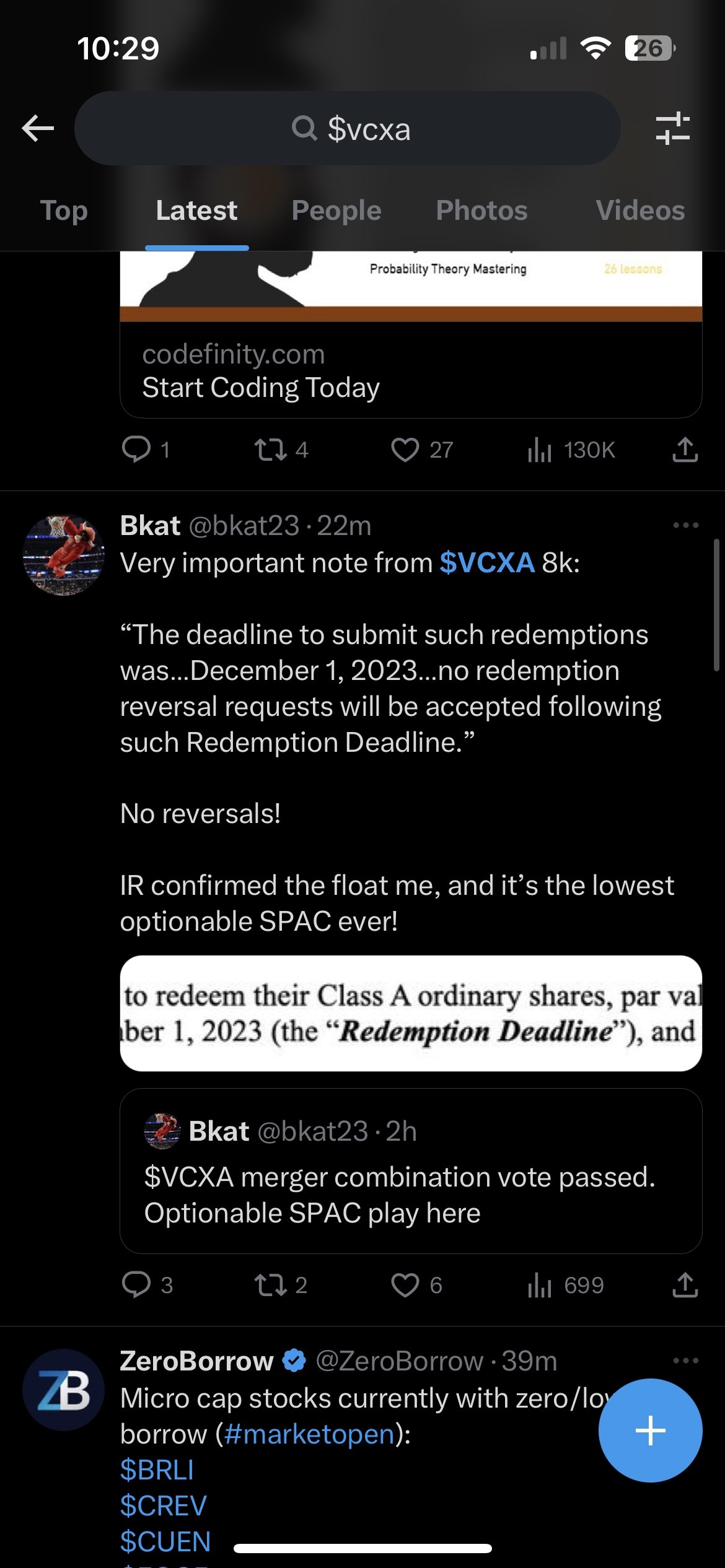 $10X Capital Venture Acquisition Corp. II (VCXA.US)$ this guy has spac power. if got halted right r after he tweeted this