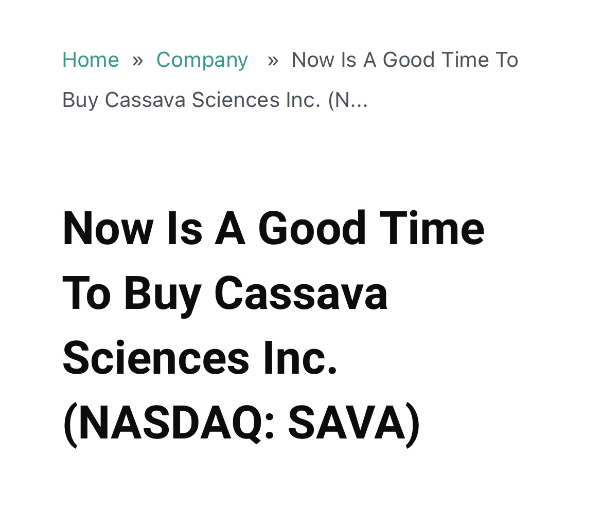 $Cassava Sciences (SAVA.US)$ SAVANGERS知道数据良好，安全，认知提高，患者和家庭证词。更多数据即将发布，挽救更多生命。整个世界正在跟进，并将感激这种拯救生命的药物！