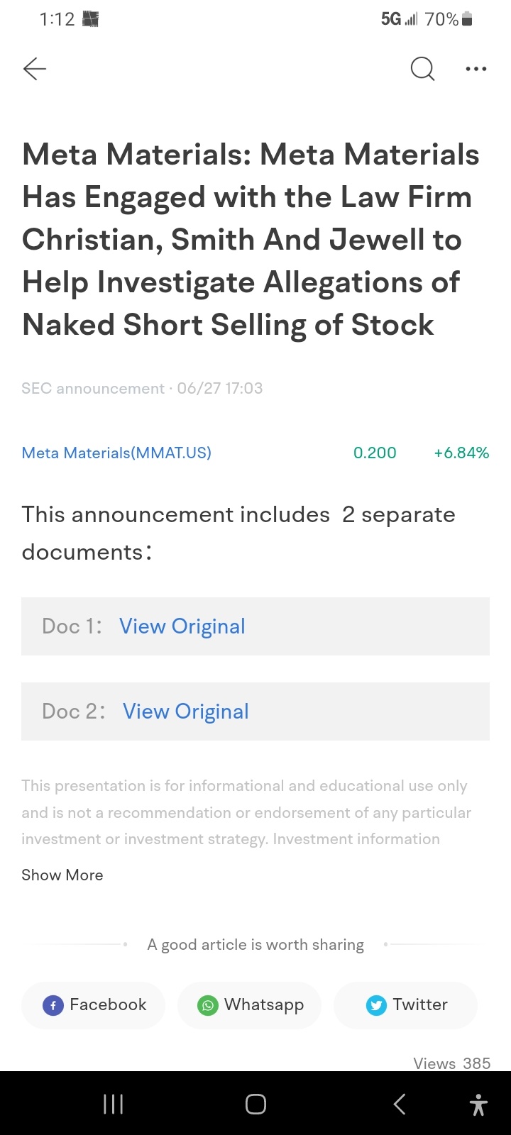 $Meta Materials (MMAT.US)$