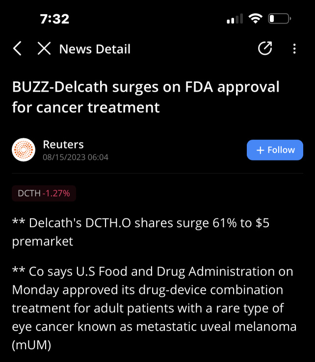 $DCTHが大型のFDA承認を受けました。