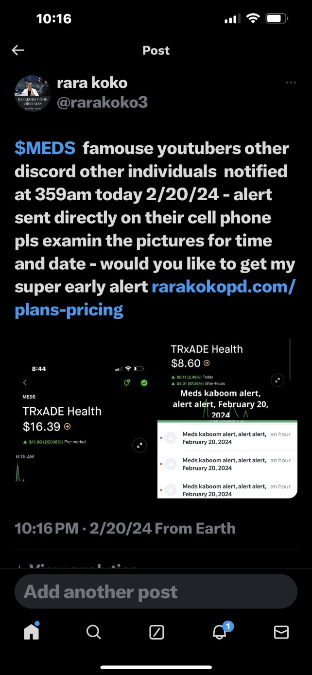 $MEDS  famouse youtubers other discord other individuals  notified at 359am today 2/20/24 - alert sent directly on their cell phone  pls examin the pictures for time and date - would you like to get m
