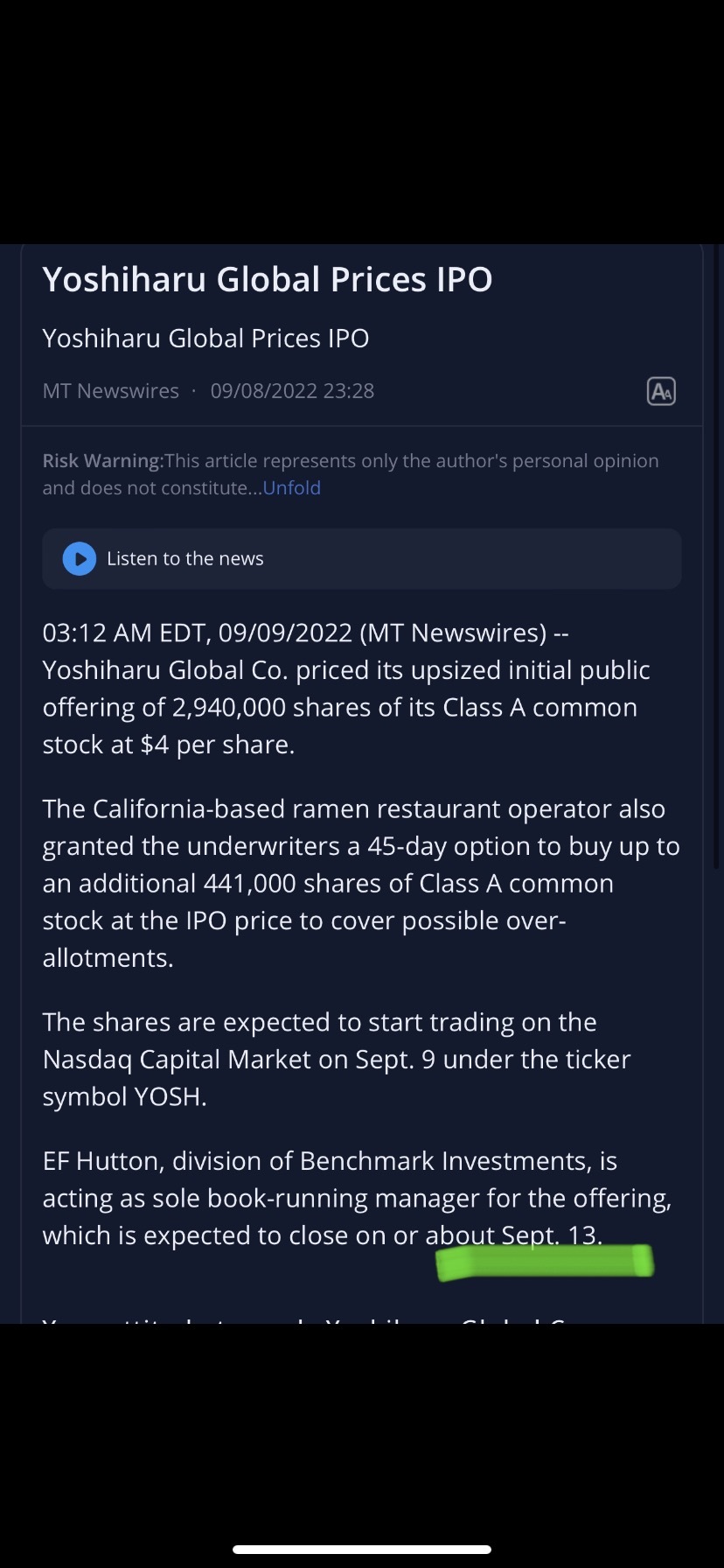 $Yoshiharu Global (YOSH.US)$ 不要賣得太早 🚀🚀