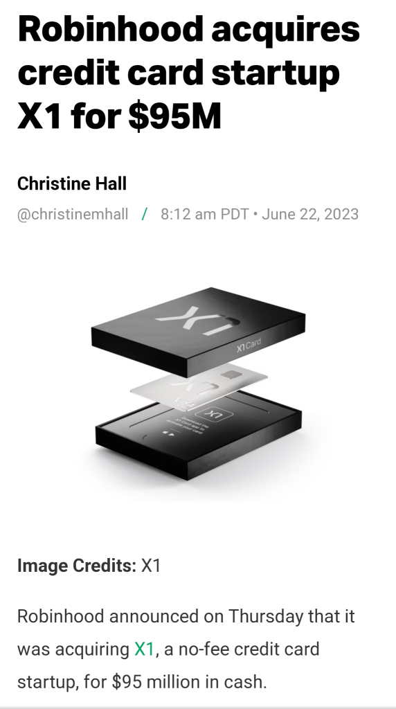 新的 Robinhood X1 信用卡？9500万美元的交易？