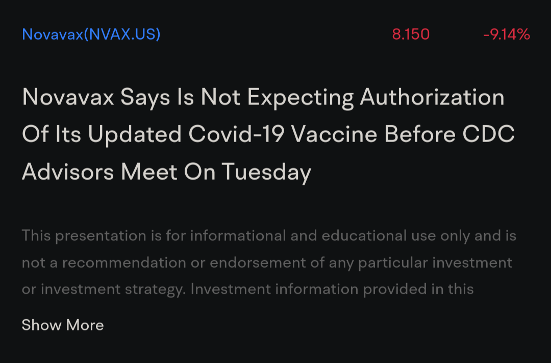 $Novavax(NVAX.US)$ NVAX is falling behind as MRNA and PFE have now been fully approved