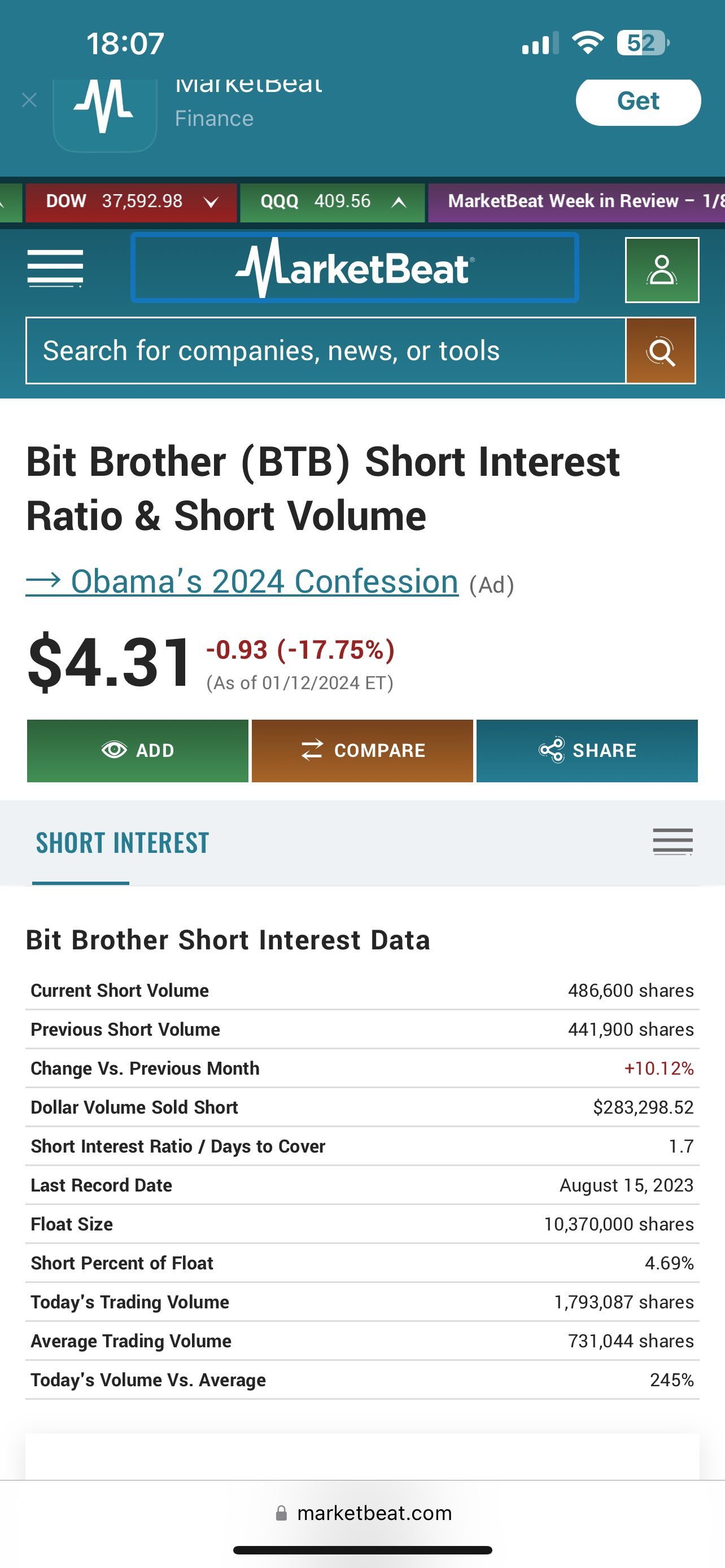 $Bit Brother (BETS.US)$ 我不知道紀錄日期是否跟這有關，就像我說的一樣，我真的搞不清楚發生了什麼事。