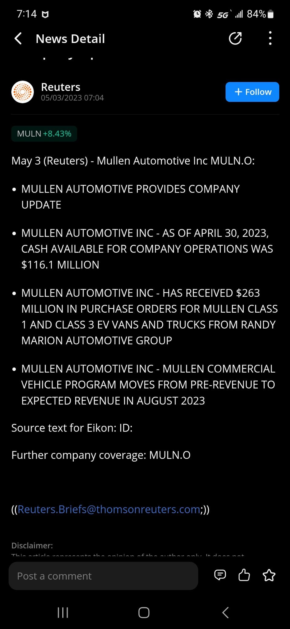 $Mullen Automotive (MULN.US)$ Yall over here didn't get this part of the news.