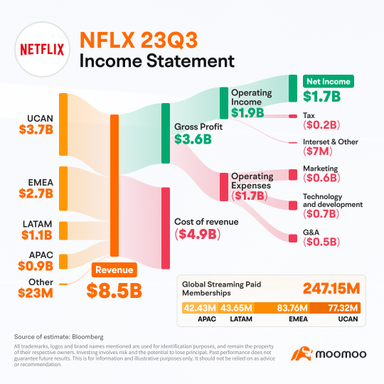 Netflix 收入：按类别划分的损益表