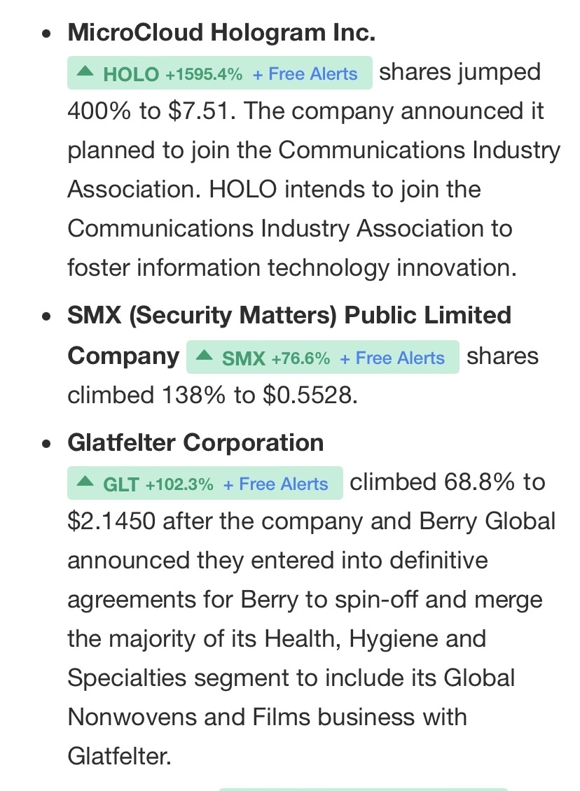 🚨 GAINERS 🚨 2/7/2024 $MicroCloud Hologram (HOLO.US)$$SMX (... - moomoo  Community