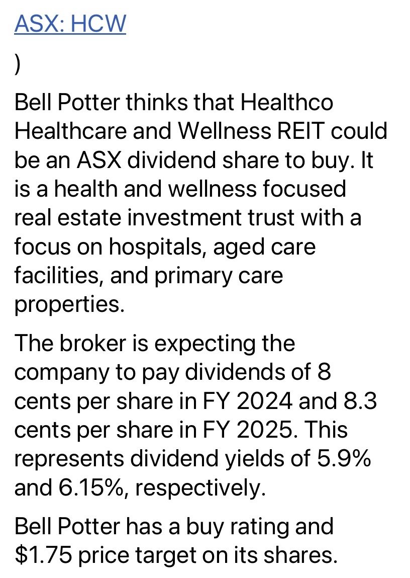 🚨⚡️🚨⚡️🚨 $HealthCo Healthcare and Wellness REIT (HCW.AU)$ 📊⚡️📊