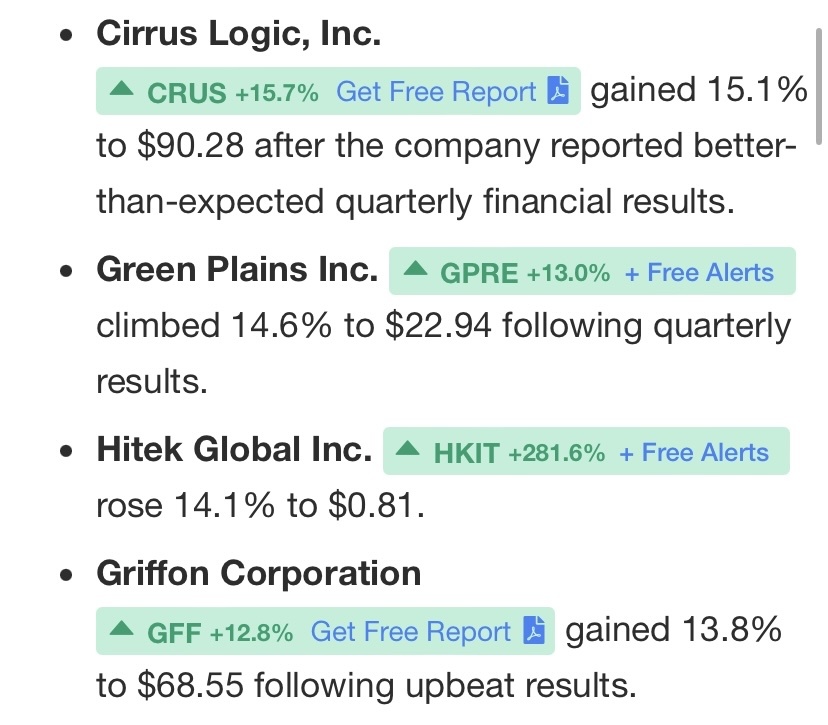 🚨 二零二四年七月二日獲利者 🚨 $凌雲半導體 (CRUS.US)$$綠色平原能源 (GPRE.US)$$海天網絡 (HKIT.US)$$格瑞夫 (GEF.US)$ 📊⚡️📊