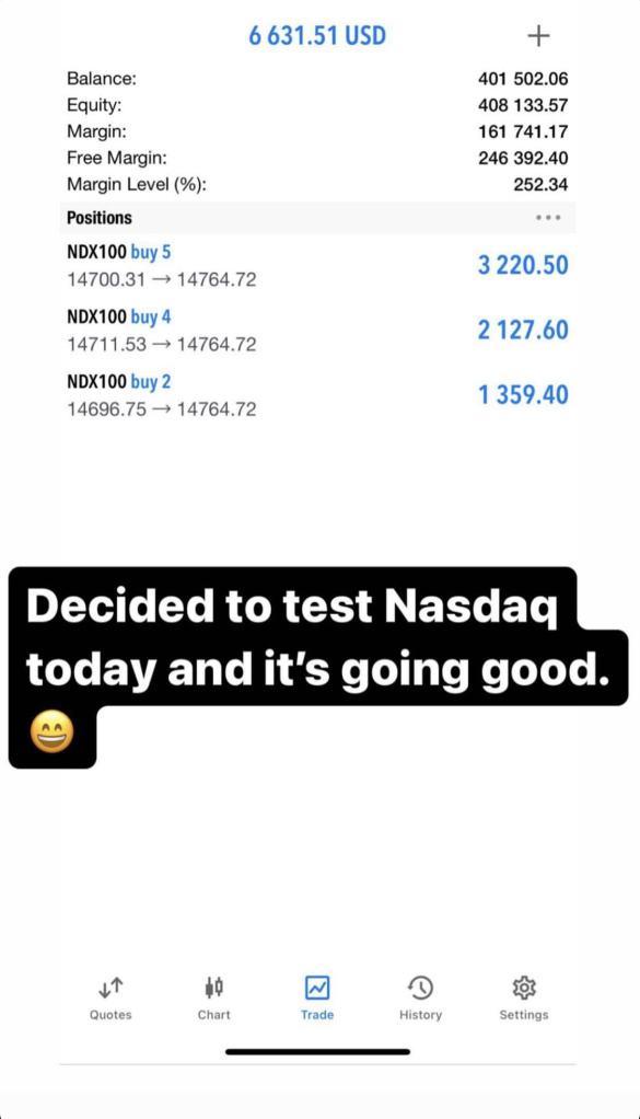 Decided to test Nasdaq today and it’s going good.