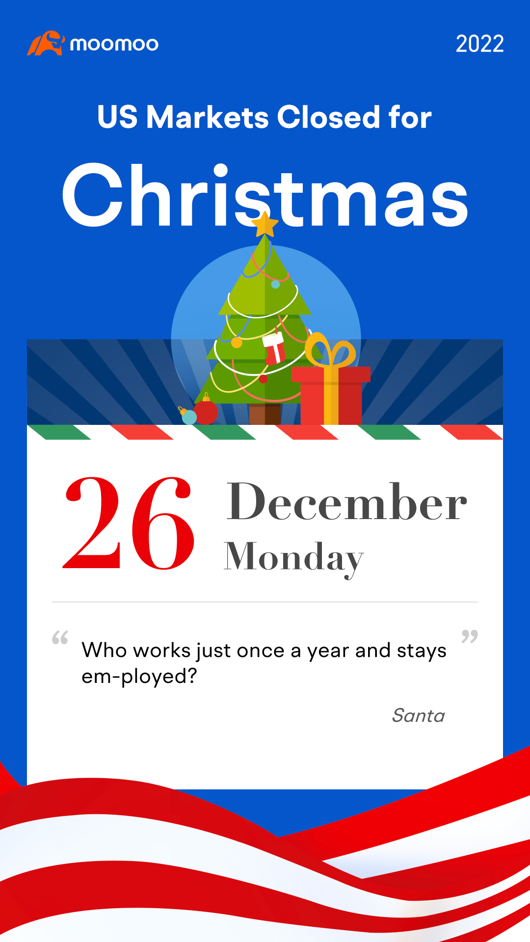 美国市场休市通知] 2022年12月26日星期一，圣诞节，股市将关闭。 - moomoo 社区
