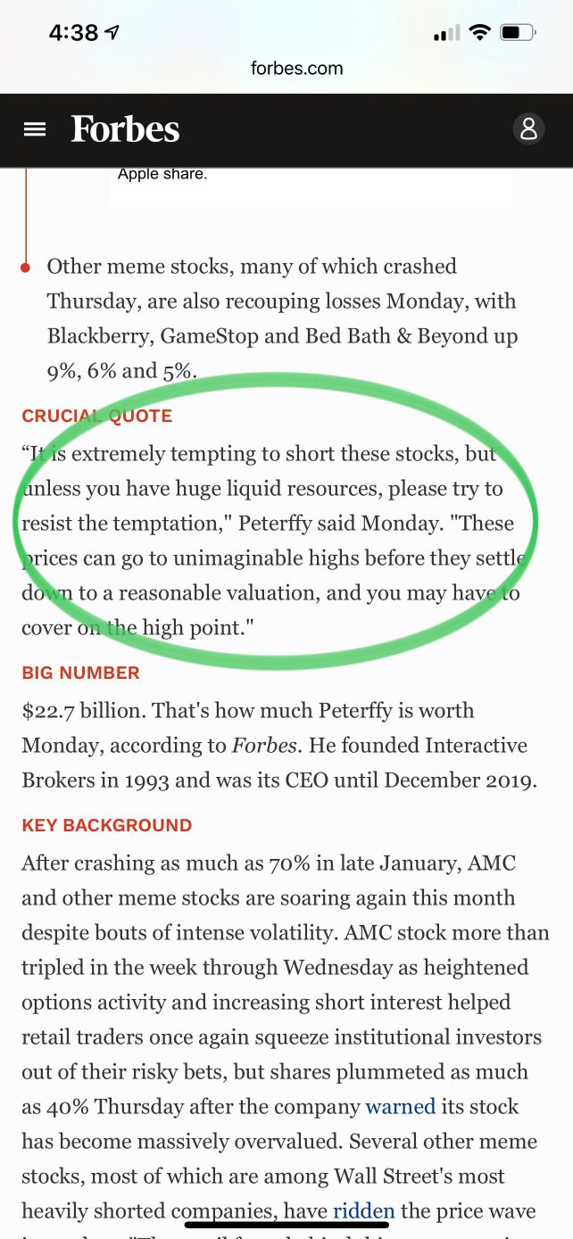 Forbes: Brokerage Billionaire Warns Against Shorting AMC, Meme Stocks: Prices Co