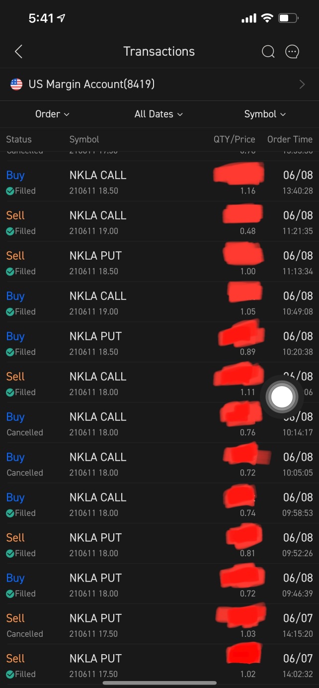 Execution on NKLA options