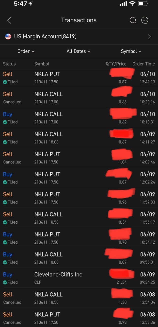 Execution on NKLA options