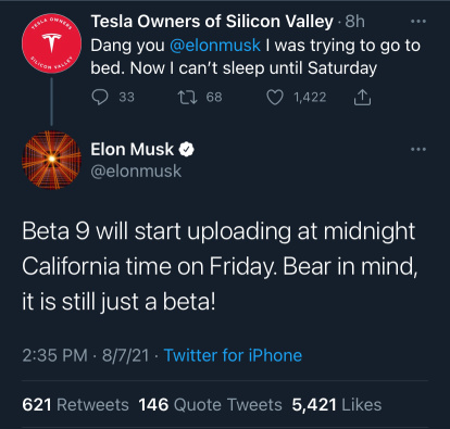 Tesla FSD Beta v9 releasing this Friday