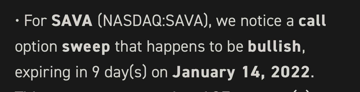 SAVA Options Contracts have now turned Bullish for 2022🚀