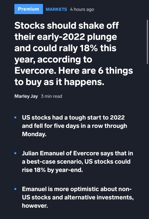 来自《商业内幕》：股市应该摆脱2022年初的暴跌