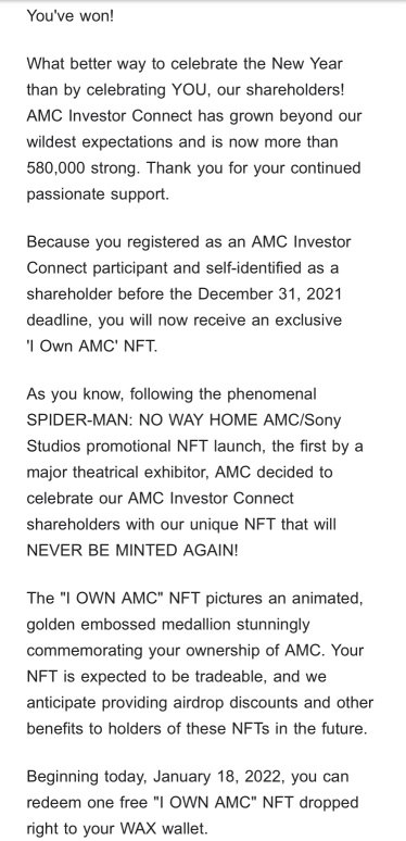 Able to redeem AMC NTF