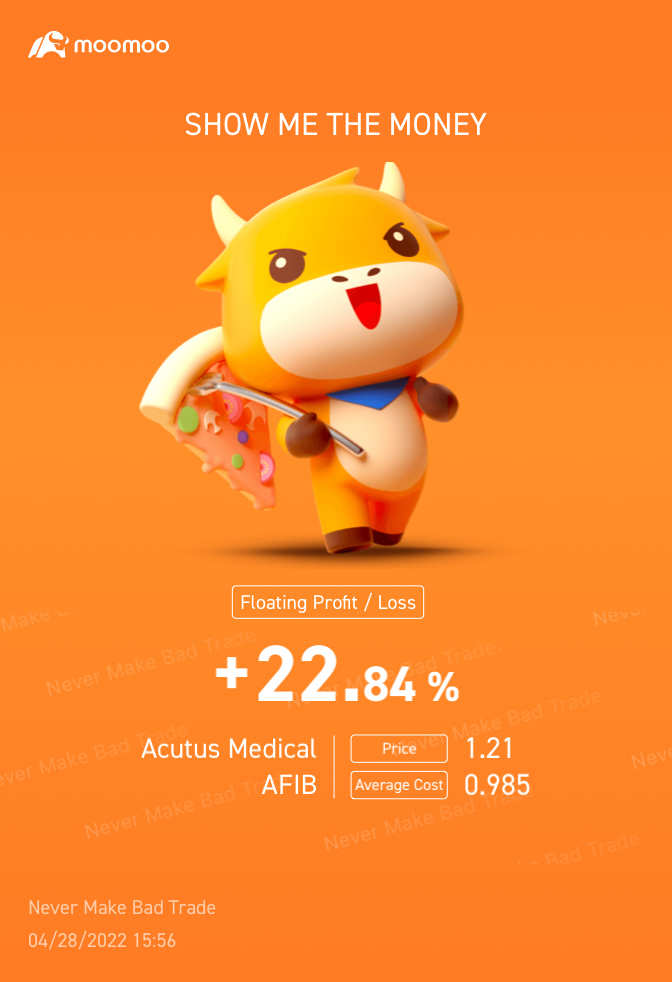 $Acutus Medical(AFIB.US)$ I’ll have those profits not bad for a 1 day trade