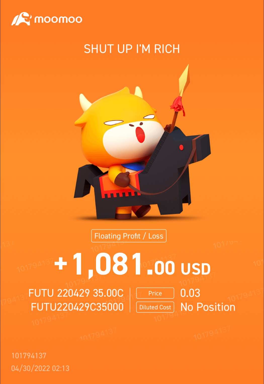 $Futu Holdings Ltd(FUTU.US)$ I thought my 35 strike calls expiring today is hopeless already. Heng hit until 36 just now. sold and move on. ...