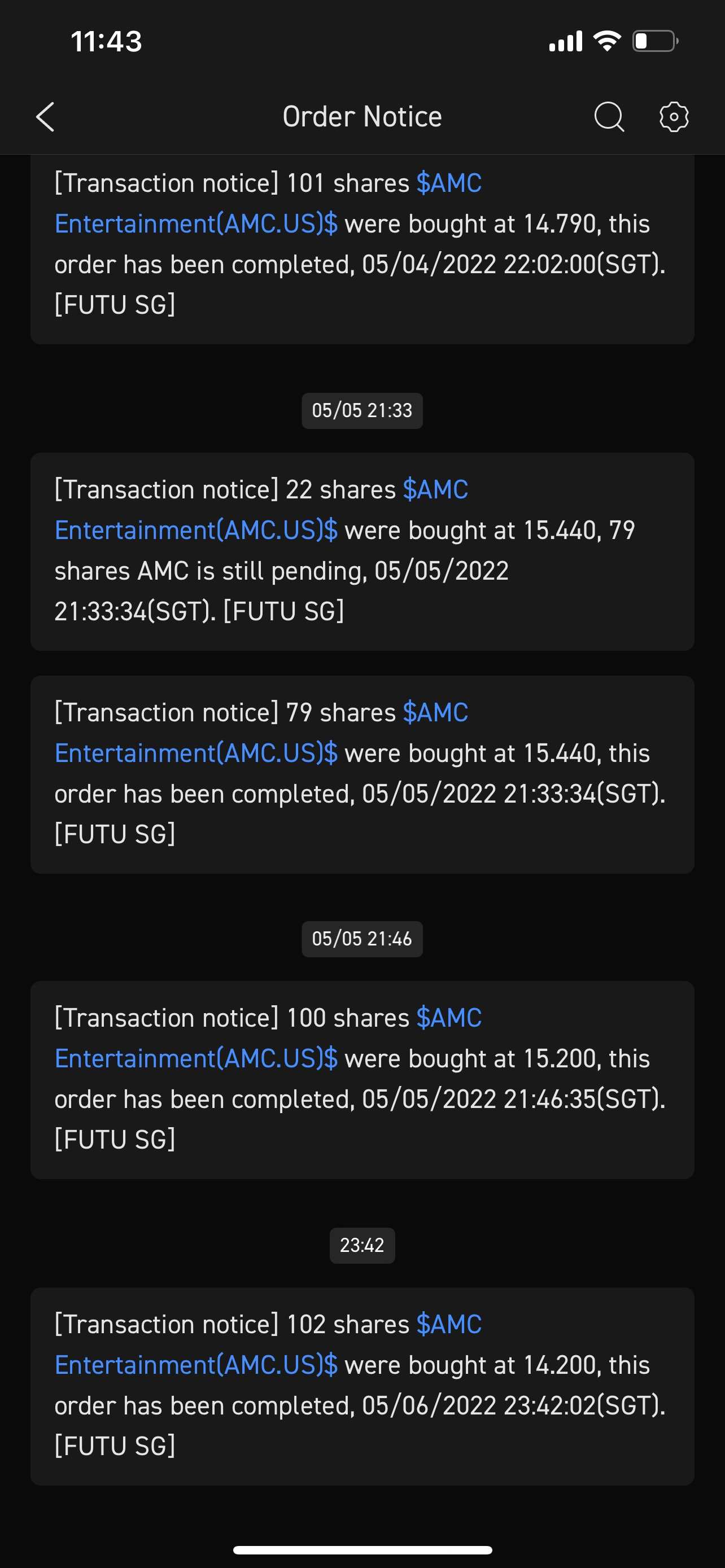 $AMC Entertainment(AMC.US)$ not pay day yet but no harm buying more in advance [Lol] 102 more!