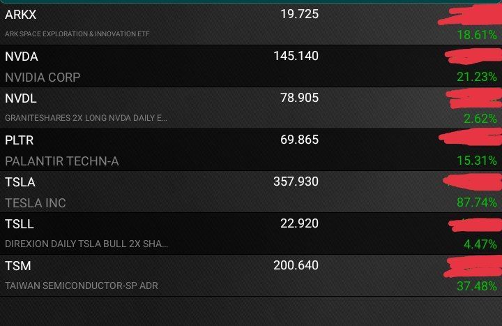 $特斯拉 (TSLA.US)$  $2倍做多TSLA ETF-Direxion (TSLL.US)$$台积电 (TSM.US)$$英伟达 (NVDA.US)$$2倍做多NVDA ETF-GraniteShares (NVDL.US)$$Palantir (PLTR.US)$$ARK Space Exploration ...