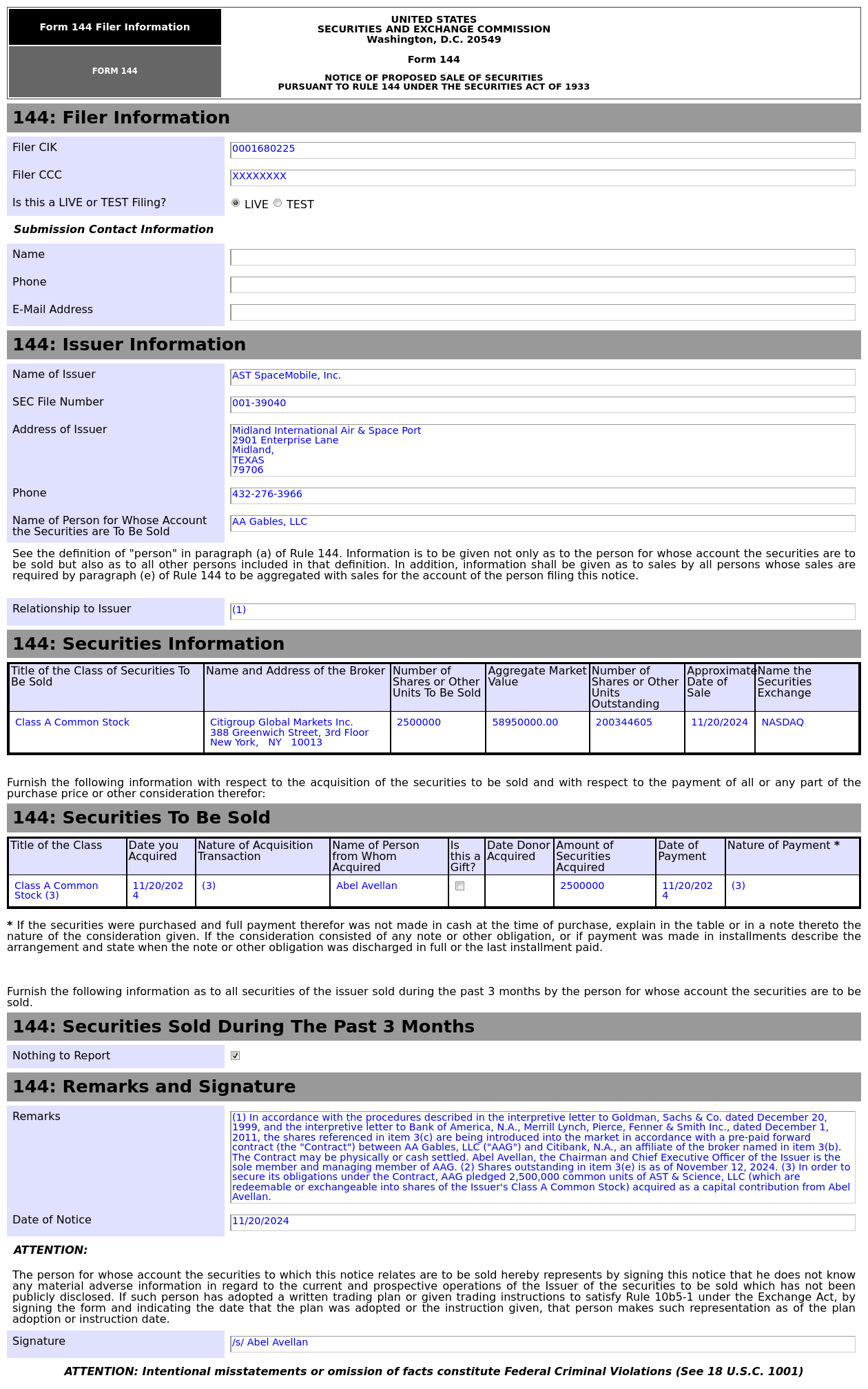 $AST SpaceMobile (ASTS.US)$ The CEO sold a lot of shares last night which might be the cause of price fall 😭