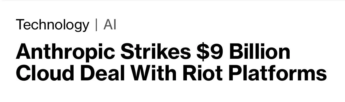 $RIOT +15%: Anthropic signs $9.1 billion long-term computing power contract; Riot accelerates shift from Bitcoin mining to AI data centers $RIOT shares surged approximately 15%. The core catalyst was not the earnings report itself, but an AI infrastructure partnership that could transform the company's long-term business model. According to market sources, AI company Anthropic has signed a long-term computing power cooperation agreement with Riot Platforms valued at approximately $9.1 billion. For Riot, this signifies a gradual transition from traditional Bitcoin mining operations to AI data centers and high-performance computing infrastructure, leveraging its previously built large-scale power infrastructure and data center campuses. This is precisely what has the market excited. Previously, the core investment thesis for $RIOT revolved primarily around Bitcoin prices, mining difficulty, hash rate, and BTC production costs. However, the AI era is offering these mining companies, which possess substantial power resources and data center land, an alternative growth path: Shifting from "mining Bitcoin" to "leasing computing infrastructure." This could lead to a completely different business model. $9.1 Billion Long-Term Contract Reshapes Market Expectations Anthropic is currently one of the most important AI model companies globally, with its Claude series of models rapidly expanding into the enterprise and developer markets. The larger the AI model, the more computing resources are required for training and inference. This means Anthropic truly...