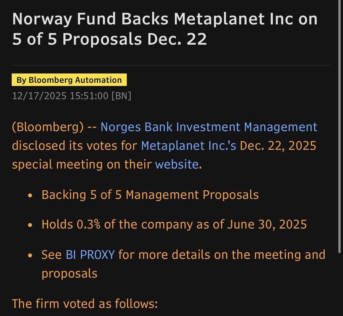速報】🇳🇴ノルウェー政府年金基金がビットコイン財務戦略を掲げるメタプラネット社の提案を全面支持 ノルウェーが#ビ... - moomooコミュニティ
