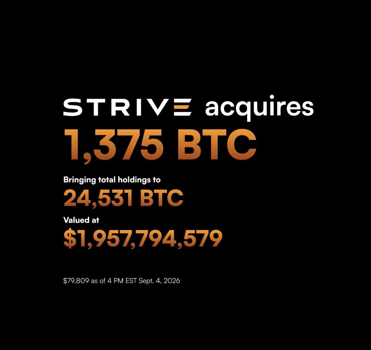 🚨𝗝𝗨𝗦𝗧 𝗜𝗡: 🇺🇸 Strive has purchased 1,375 $Bitcoin (BTC.CC)$ , valued at $108M.