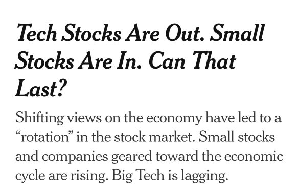 「テック株は終わりだ。小規模株が登場する」と言われています。