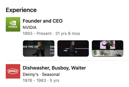 Jensen Huang's LinkedIn is an absolute flex.