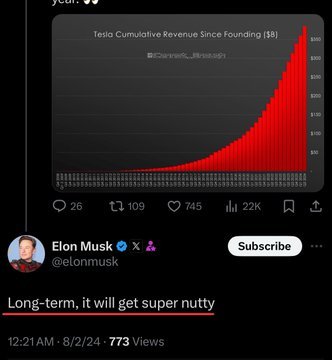 BREAKING: ELON MUSK SAYS $TSLA REVENUE WILL BE “SUPER NUTTY” LONG-TERM 👀 Tesla market cap to trillions ! $Tesla (TSLA.US)$