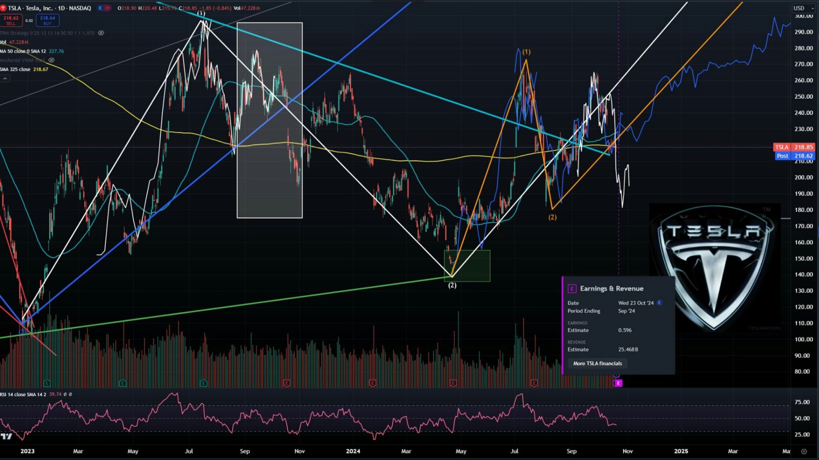 $テスラ (TSLA.US)$ 去年の今ごろと同じく、代替パスに描かれたもの